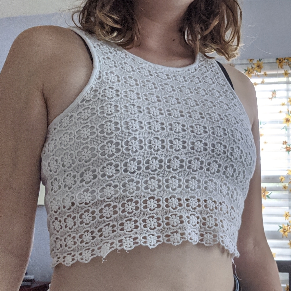 Topshop White Flower Crop Top